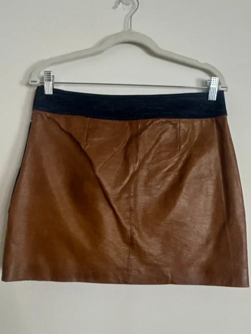 Michael Kors Genuine Leather and Denim Lined Pocket Side Zip Cargo Mini Skirt